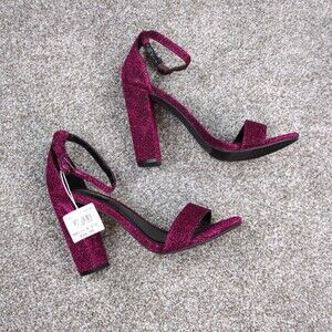 Brash High Heel Shoes Women 6.5 Purple Sparkle Cuban Party Strappy Sandals